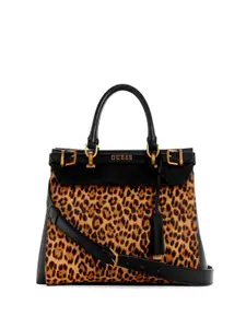GUESS Animal Printed Satchel with Bow Detail