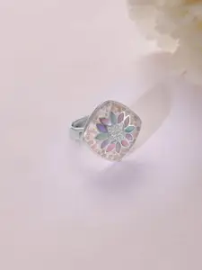 Mia by Tanishq 925 Sterling Silver Cubic Zirconia Studded Enamelled Oasis Finger Ring