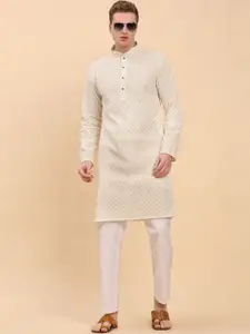Pro-Ethic STYLE DEVELOPER Geometric Embroidered Sequinned Cotton Straight Kurta