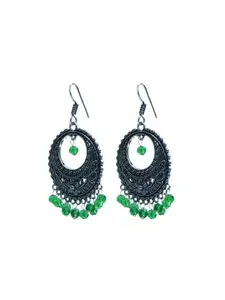 Abhooshan Silver-Plated Artificial Beaded Oxidised Circular Shaped Jhumkas