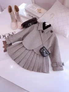 Xsole Girls Shirt Collar Top With Skirt