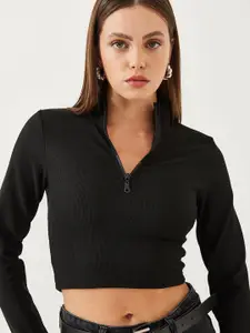 BIANCO LUCCI Mandarin Collar Crop Top