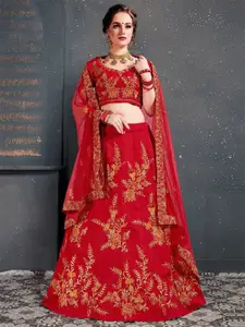 DIVASTRI Embroidered Zari Work Semi-Stitched Velvet Lehenga & Blouse With Dupatta