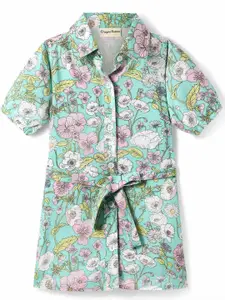 CrayonFlakes Floral Print Puff Sleeve Shirt Dress