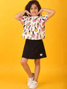 Anthrilo Girls Nail Paint Printed T-shirt with Skirt