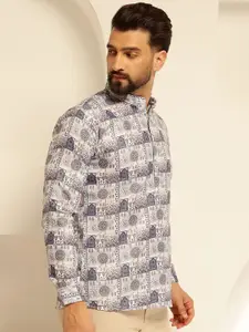 SOJANYA Ethnic Motifs Printed Mandarin Collar Cotton Straight Kurta