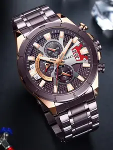 Curren Men Brass Printed Dial & Stainless Steel Bracelet Style Straps Analogue Watch CR-8401-Brown RG