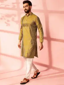 Anouk Ethnic Motifs Woven Design Mandarin Collar Straight Kurta