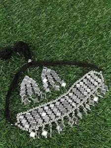 JMBW INTERNATIONAL Silver-Plated Stones Studded & Beaded Oxidised Necklace & Earrings