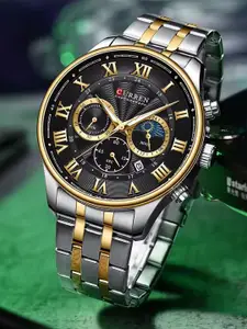 Curren Men Brass Dial & Stainless Steel Bracelet Style Straps Analogue Watch CR-8427-TT-Black