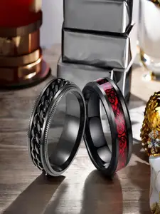 The Roadster Lifestyle Co Men Set Of 2 Rhodium Plated Spinner Design Finger Rings