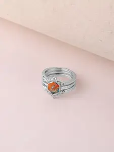 Mia by Tanishq 925 Sterling Silver Cubic Zirconia Studded Mystic Trio Stackable Ring