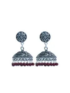 Abhooshan Silver-Plated Artificial Beaded Oxidised Dome Shaped Jhumkas