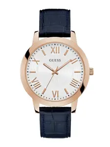 GUESS Men Brass Dial & Leather Textured Straps Analogue Watch U1453G3M