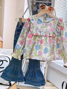 Xsole Girls Printed Round Neck Top With Jeans