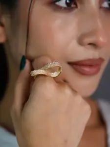 DressBerry Stainless Steel American Diamond-Studded Adjustable Finger Ring