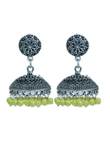 Abhooshan Silver-Plated Artificial Beaded Oxidised Dome Shaped Jhumkas