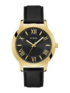 GUESS Men Brass Dial & Leather Straps Analogue Watch U1453G2M
