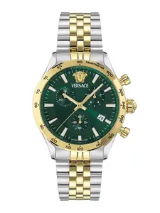 Versace Men Embellished Dial & Stainless Steel Bracelet Style Straps Analogue Chronograph Watch VECFA0224