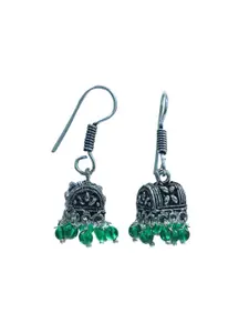 Abhooshan Silver-Plated Artificial Beaded Oxidised Dome Shaped Jhumkas