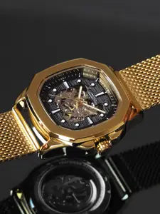 French Connection Men Patterned Dial & Stainless Steel Bracelet Straps Automatic Watch