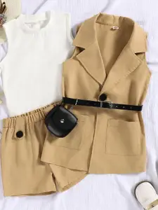 Xsole Girls Sleeveless Top With Shorts & Blazer
