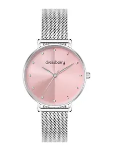 DressBerry Women Brass Embellished Dial & Stainless Steel Bracelet Style Straps Analogue Watch DB-031-Pink