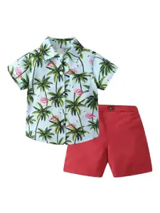 Xsole Boys Printed Shirt Collar Shirt With Shorts