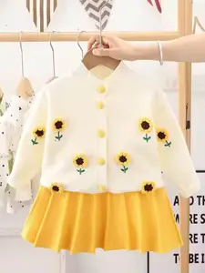 Xsole Girls Floral Embroidered Round Neck Top With Skirt