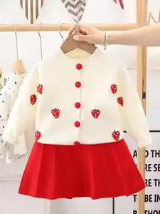 Xsole Girls Floral Embroidered Round Neck Top With Skirt