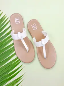 POSTCARD Women Printed T-Strap Flats with Buckles