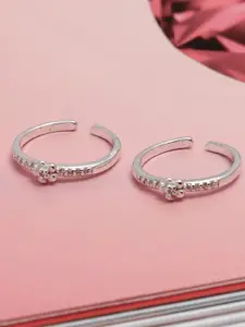 LeCalla 925 Sterling Silver Rhodium-Plated Cubic Zirconia Studded Toe Rings