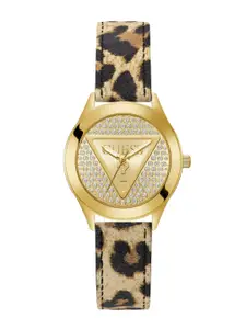 GUESS Women Brass Dial & Leather Straps Analogue Watch GW0745L2