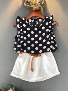 Xsole Girls Polka Dot Printed Round Neck Top With Shorts
