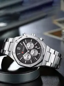 Curren Men Brass Embellished Dial & Stainless Steel Bracelet Style Straps Analogue Watch CR-8440-PNP-Black