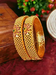House of Pataudi Set Of 2 Gold-Plated American Diamond Studded Bangles
