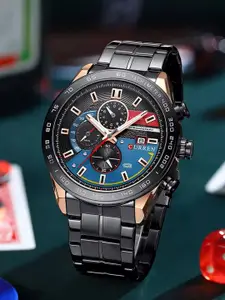 Curren Men Brass Dial & Stainless Steel Bracelet Style Straps Analogue Watch CR-8410-Black RG