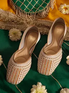 JM Looks Fashion Flat Embellished Mojaris Flat Jutti with Comfortable Sole For Womens