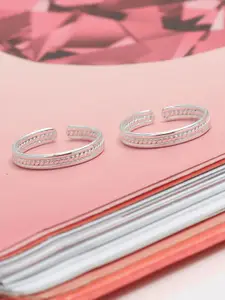 LeCalla 925 Sterling Silver Rhodium-Plated Cubic Zirconia Studded Toe Rings