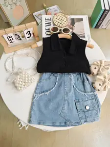 Xsole Girls Shirt Collar Top With Skirt