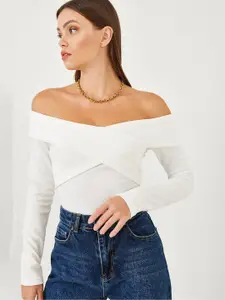 BIANCO LUCCI Off-Shoulder Bardot Crop Top