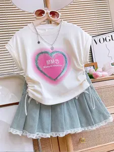 Xsole Girls Printed Round Neck Top With Skirt