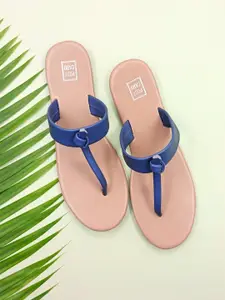 POSTCARD Women Printed T-Strap Flats with Buckles