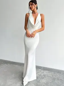 CLAFOUTIS Cowl Neck Crepe A-Line Maxi Dress