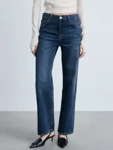 MANGO Women Pure Cotton Straight Fit Light Fade Jeans