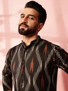 Anouk Abstract Printed Band Collar Ikat Technique Cotton Linen Straight Kurta