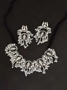 JMBW INTERNATIONAL Silver-Plated Stones Studded & Beaded Oxidised Necklace & Earrings
