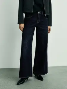 MANGO Women Pure Cotton Wide Leg Low-Rise Light Fade Jeans