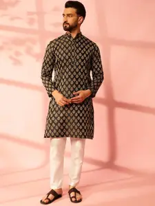 Anouk Ethnic Motifs Woven Design Jacquard Silk Straight Kurta