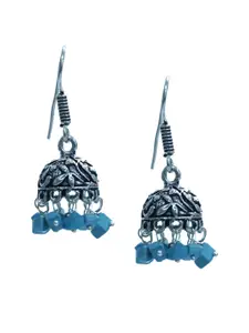 Abhooshan Silver-Plated Artificial Beaded Oxidised Dome Shaped Jhumkas